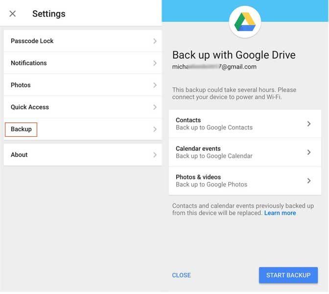 google drive back up