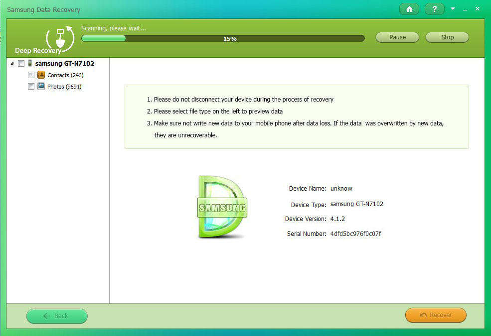 how to find loat samsung phone data